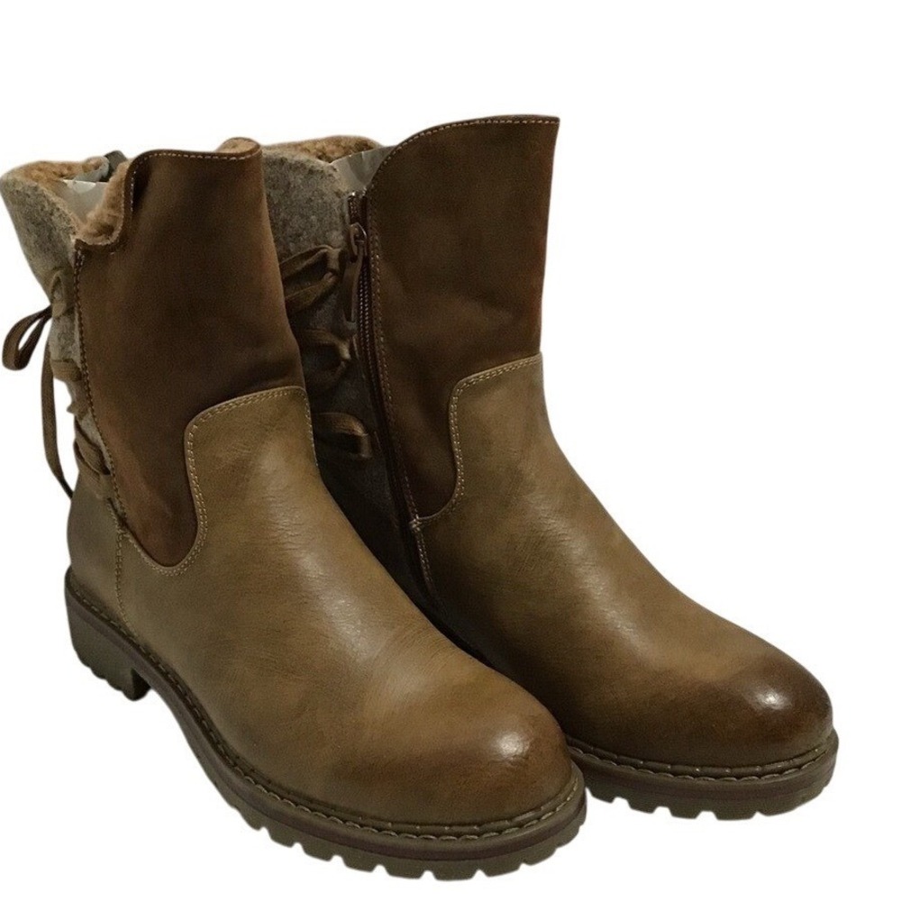Patrizia Anke Step Dawna Brown Leather Ankle Boots Women's Size 8E Rustic Chic